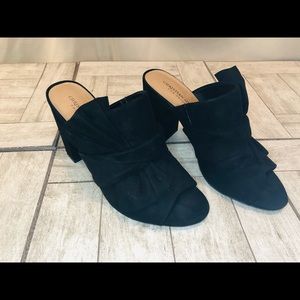 Christina Siriano faux black suede peek heel
